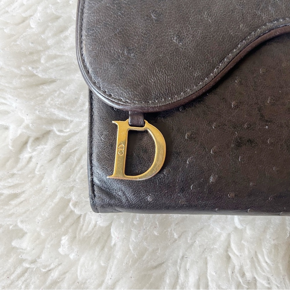 Dior Saddle Wallet Vintage Dark Brown Ostrich Leather - Picture 2 of 12